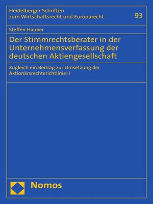 cover image of Der Stimmrechtsberater in der Unternehmensverfassung der deutschen Aktiengesellschaft